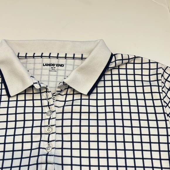 ❤️🌟⭐️HP Lands’ End women’s short sleeve petite polo shirt w/ window pane design - Picture 3 of 4